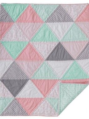 Lolli Living Baby Blanket Geometric Print Pink. Sage, Gray